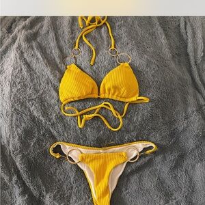 Yellow Bikini Set with Ring Accents